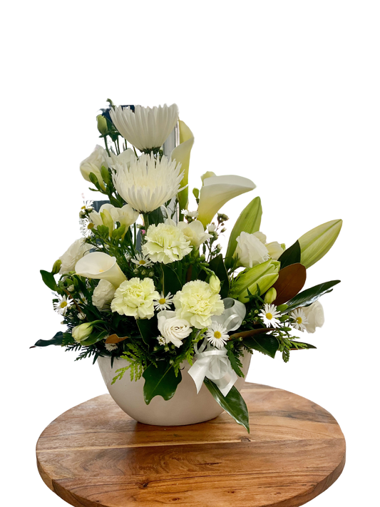 Elegant green and white floral arrangement