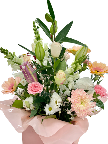 Pretty and Pink floral box arrangement with Lillies